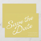 Tropical Chartreuse Yellow Retro Script Wedding Save The Date (Vorne/Hinten)