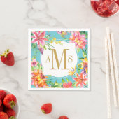 Tropical Chic 3 Letter Monogram Floral Watercolor Serviette (Beispiel)