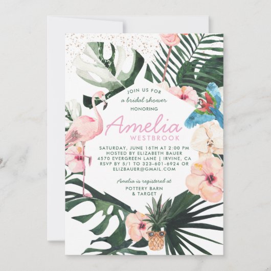 Tropical Chic | Blumendusche Einladung (Vorderseite)