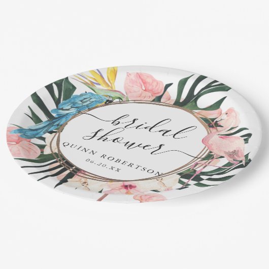 Tropical Chic Flamingo Brautparty Pappteller (Schrägansicht)