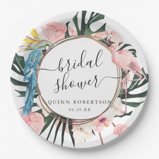 Tropical Chic Flamingo Brautparty Pappteller (Vorderseite)
