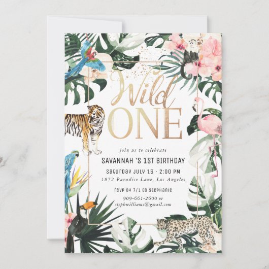 Tropical Chic | Gold Wild One Birthday Party Einladung (Vorderseite)