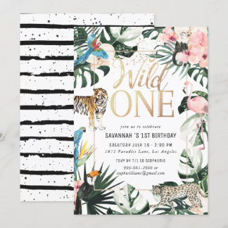 Tropical Chic | Gold Wild One Birthday Party Einladung
