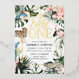 Tropical Chic | Gold Wild One Birthday Party Folieneinladung