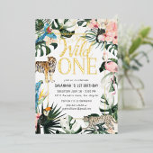 Tropical Chic | Gold Wild One Birthday Party Folieneinladung (Stehend vorne)