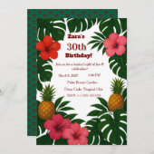 Tropical Chic Monstera Hibiscus PineapplInvitation Einladung (Vorne/Hinten)