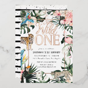 Tropical Chic Pink Wild One Birthday Party Folieneinladung