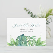 Tropical Chic Watercolor Grüne Save the Date (Stehend Vorderseite)