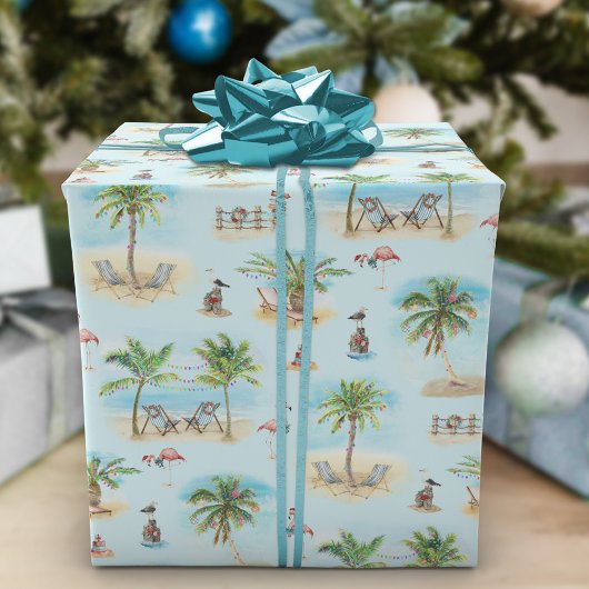 Tropical Christmas Beach Palm Trees Geschenkpapier