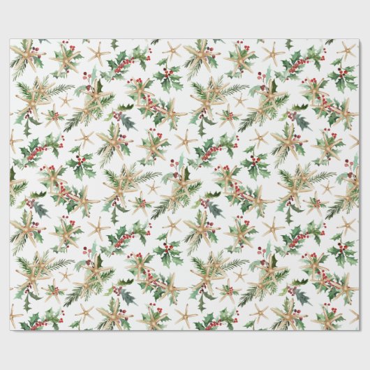 Tropical Christmas Beach Starfish und Holly Geschenkpapier (Flach)