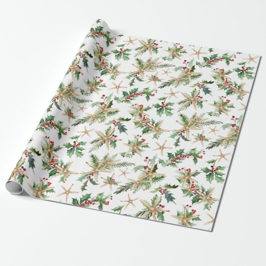 Tropical Christmas Beach Starfish und Holly Geschenkpapier (Ungerollt)