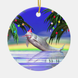 Tropical Christmas Dolphin Keramikornament
