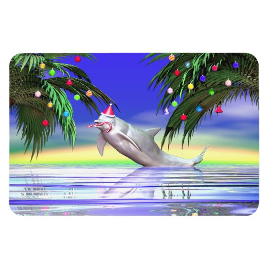 Tropical Christmas Dolphin Magnet (Horizontal)