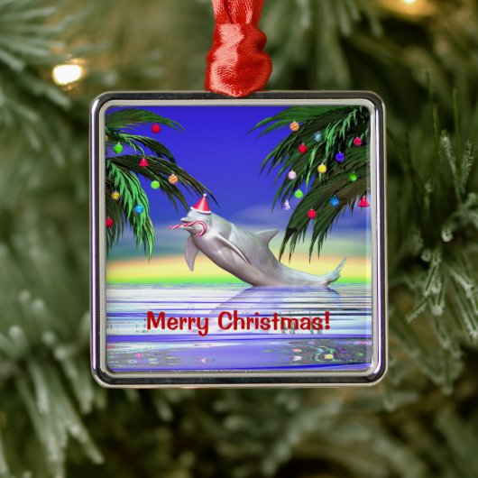 Tropical Christmas Dolphin Silbernes Ornament (Baum)
