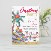 Tropical Christmas Flamingo Einladungskarte Einladung (Stehend Vorderseite)