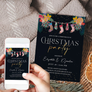 Tropical Christmas Gold Glitzer Einladungskarte Einladung