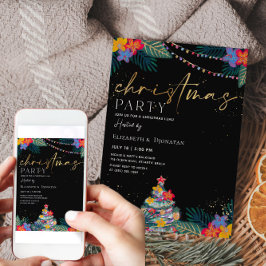 Tropical Christmas Gold Glitzer Einladungskarte Einladung