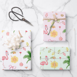 Tropical Christmas Hawaii Beach Santa Flamingo Geschenkpapier Set