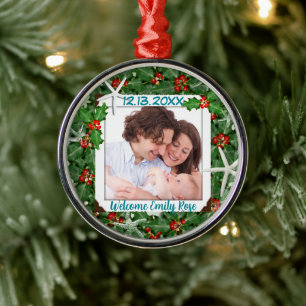 Tropical Christmas New Baby Foto Ornament