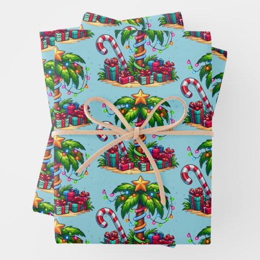 Tropical Christmas Palm Tree Muster Geschenkpapier Set (Beispiel)