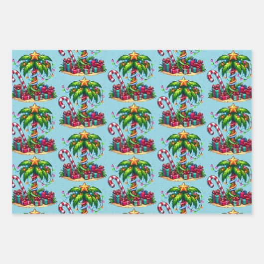 Tropical Christmas Palm Tree Muster Geschenkpapier Set (Vorderseite)