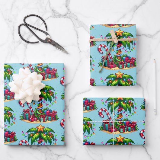 Tropical Christmas Palm Tree Muster Geschenkpapier Set (Vorderseite)