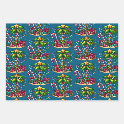 Tropical Christmas Palm Tree Muster Geschenkpapier Set (Vorderseite 2)