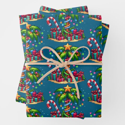 Tropical Christmas Palm Tree Muster Geschenkpapier Set (Beispiel)