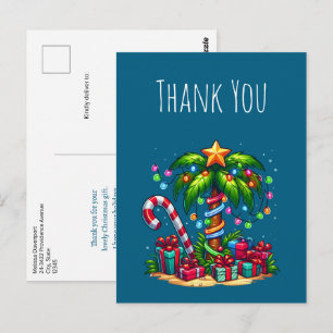 Tropical Christmas Palm Tree Vielen Dank Postkarte