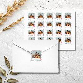 Tropical Christmas Pink Flamingo Family Photo Quadratischer Aufkleber