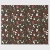 Tropical Christmas Red Sage Black Hibiscus Floral Geschenkpapier (Flach)