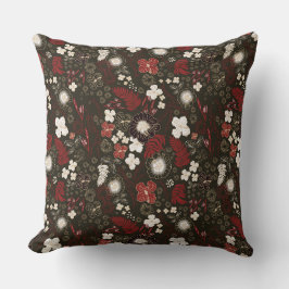 Tropical Christmas Red Sage Black Hibiscus Floral Kissen