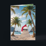 Tropical Christmas Sandman Feiertagskarte<br><div class="desc">Niedlicher Sandmann an einem tropischen Strand mit Palmen</div>