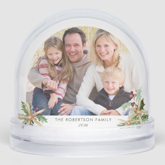 Tropical Christmas Starfish Family Photo Schneekugeln (Vorderseite)