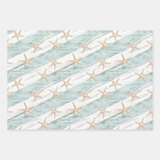 Tropical Christmas Watercolor Snowmen & Starfish Geschenkpapier Set (Vorderseite 3)