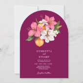 tropical citrus pink arched all in one wedding einladung (Vorderseite)