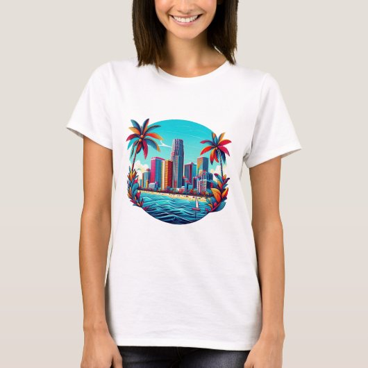 Tropical Cityscape Oasis T-Shirt (Vorderseite)