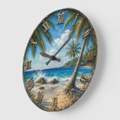 Tropical Coastal Ocean palm Tree Beach Große Wanduhr (Winkel)