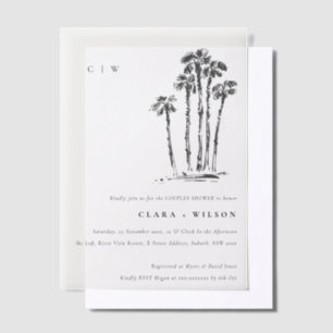 Tropical Coastal Palm Tree Sketch Paare Dusche Pergament Einladungen