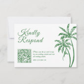Tropical Coastal Retro Beach Green Wedding QR Code RSVP Karte (Vorderseite)