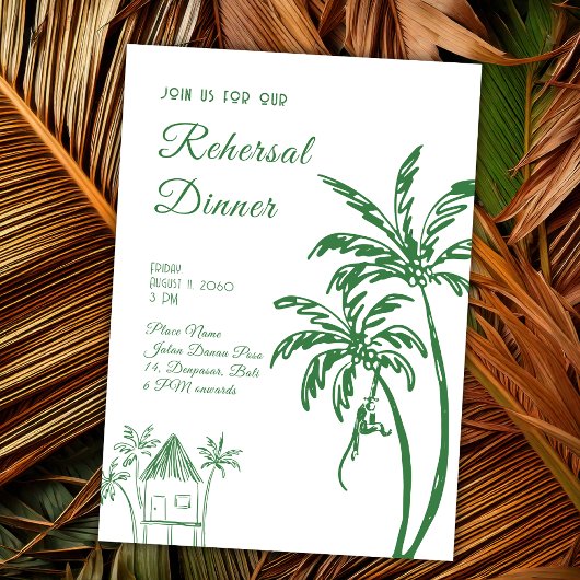 Tropical Coastal Retro Beach Rehersal Dinner Einladung