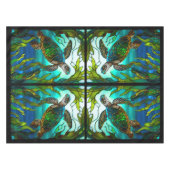 Tropical Coastal Sea Turtle Teal  Stained Glass Tischdecke (Vorderseite (Horizontal))