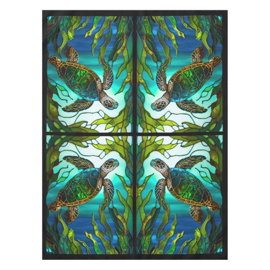 Tropical Coastal Sea Turtle Teal  Stained Glass Tischdecke (Vorderseite)
