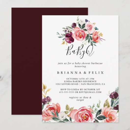 Tropical Colorful BabyQ Baby Duschgrill Einladung (Vorne/Hinten)