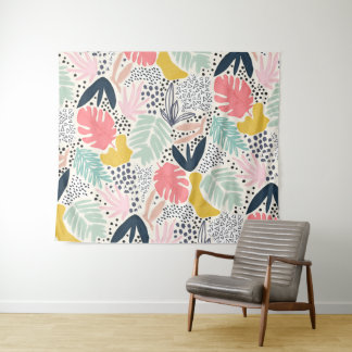 Tropical Colourful Collage Pattern Wandteppich