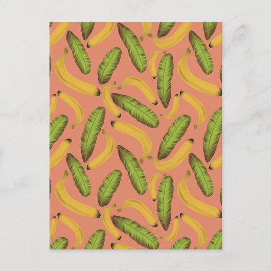 Tropical Coral Banana Leaf Muster Postkarte (Vorderseite)