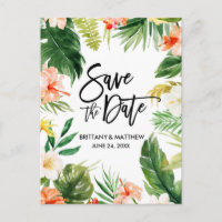 Tropical Coral Floral Brush Script Save the Date