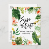 Tropical Coral Floral Brush Script Save the Date Postkarte (Vorne/Hinten)