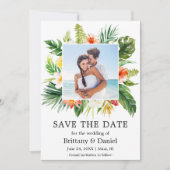 Tropical Coral Floral Save the Date Fotokarte (Vorderseite)