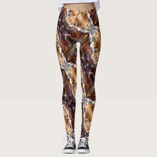 Tropical Coral Ocean Pattern Brown Leggings (Vorderseite)